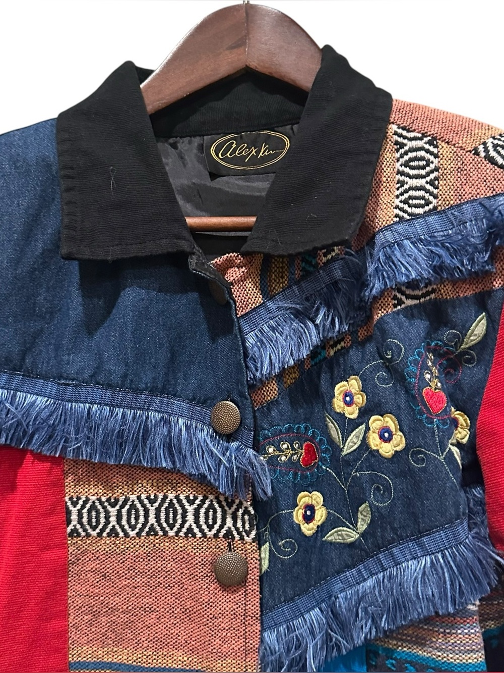Vintage Alex Kim Patchwork Aztec Southwestern Cowgirl Jacket Sz S Floral Artsy - Picture 2 of 13